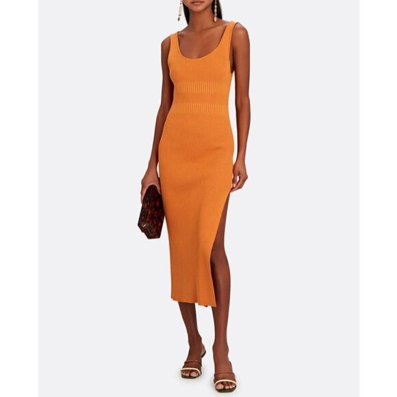 NWT Ronny Kobo Ivana Minimal Ribbed Knit Slit Midi Tank Dress Burnt Orange XL - Picture 3 of 16